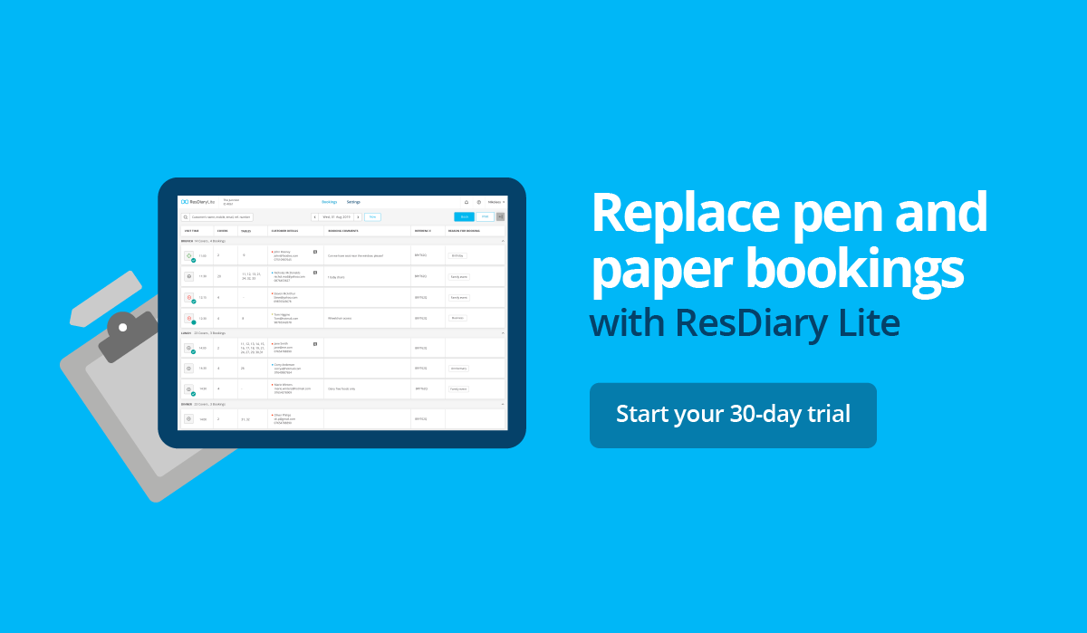 Manage all your bookings in one place with ResDiary Lite
