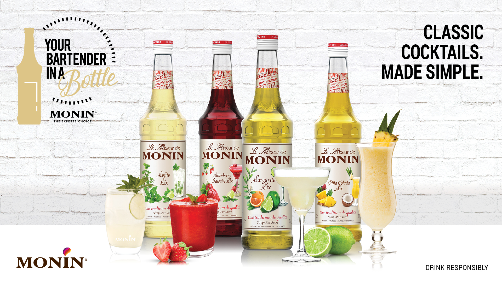 MONIN. The expert choice since 1912. Your bartender in a bottle.